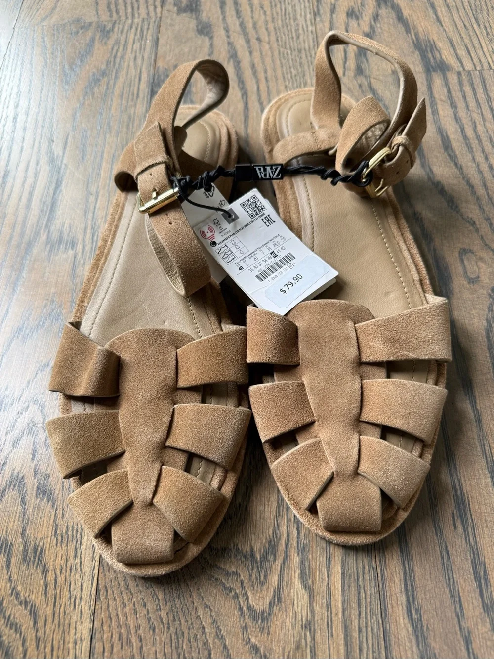 NWT Zara Split Suede Cage Sandals in Taupe Grey. Size 40 or 9 US. - Picture 4 of 7